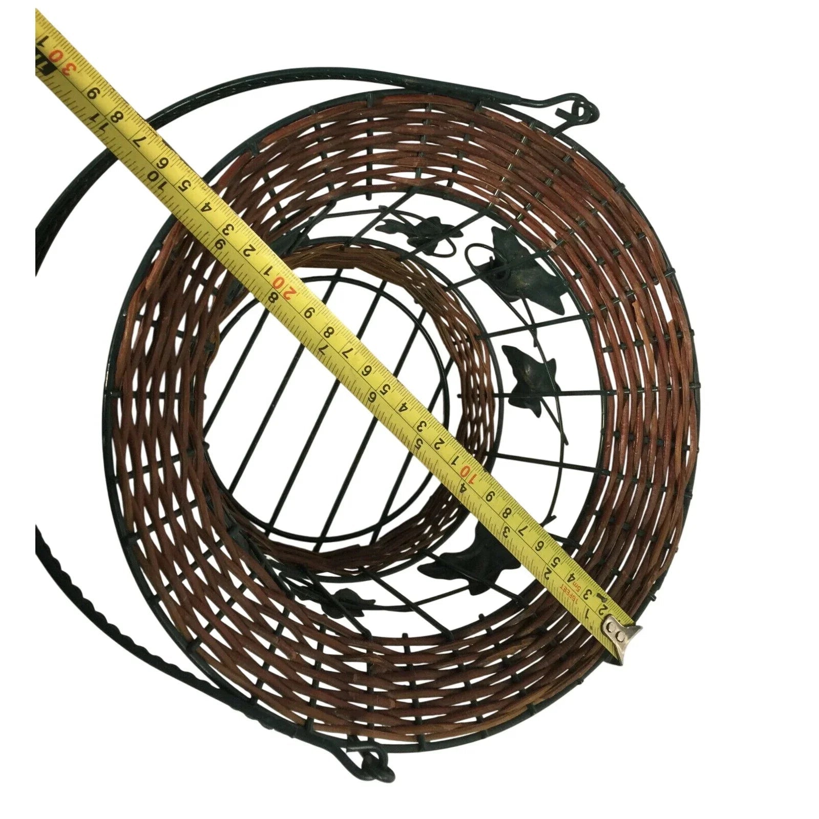 Decorative Metal Wire Basket w Wicker & Tall Handle - Metal Leaves - Unbranded - decorative home accents - A+ Stuff