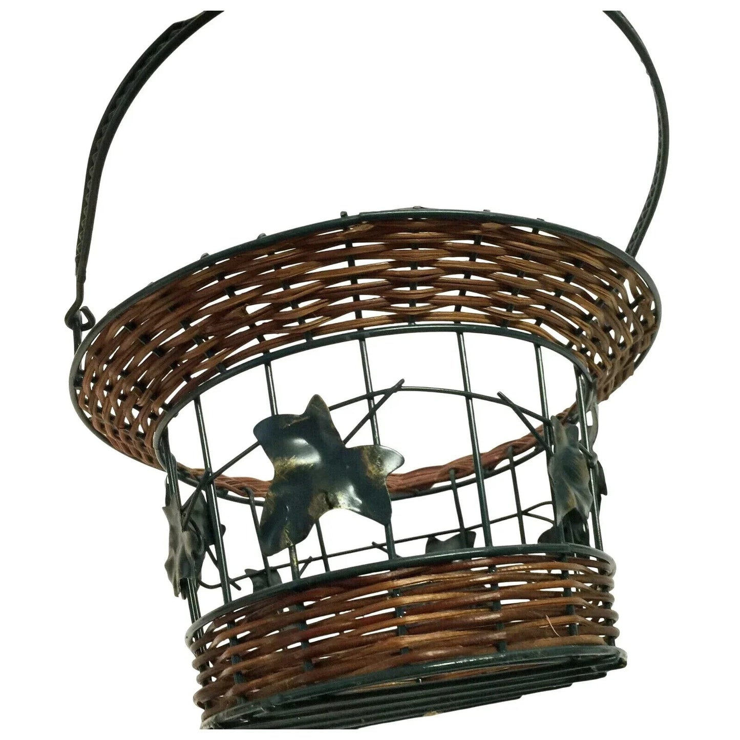 Decorative Metal Wire Basket w Wicker & Tall Handle - Metal Leaves - Unbranded - decorative home accents - A+ Stuff