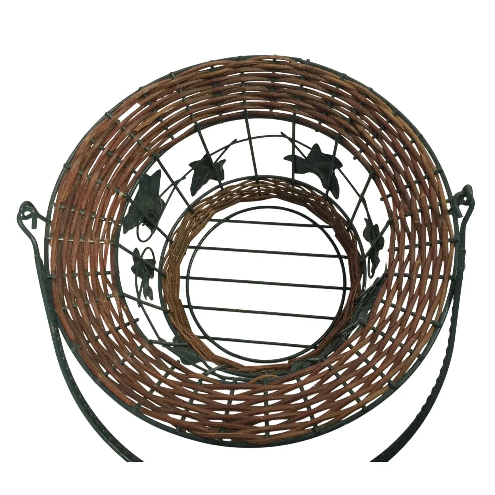 Decorative Metal Wire Basket w Wicker & Tall Handle - Metal Leaves - Unbranded - decorative home accents - A+ Stuff