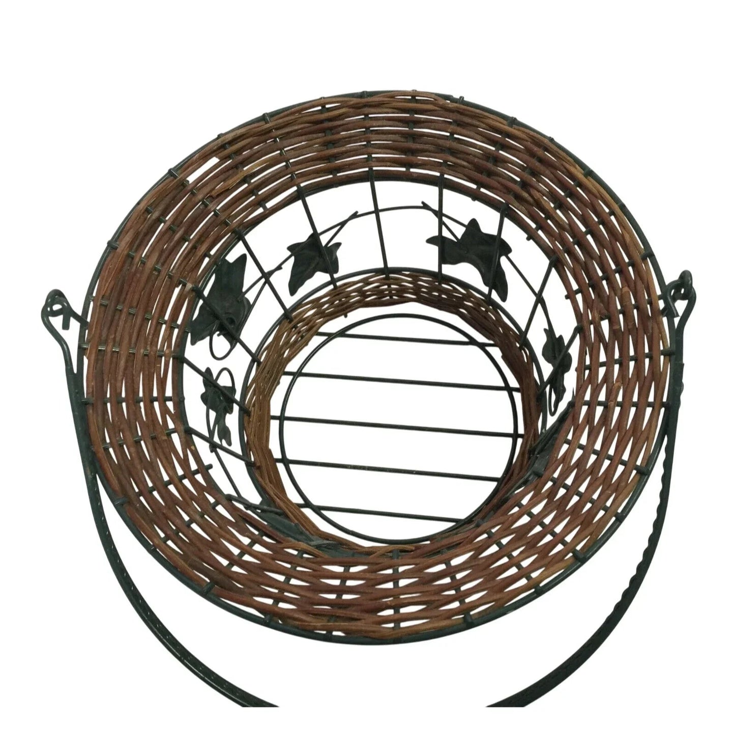 Decorative Metal Wire Basket w Wicker & Tall Handle - Metal Leaves - Unbranded - decorative home accents - A+ Stuff