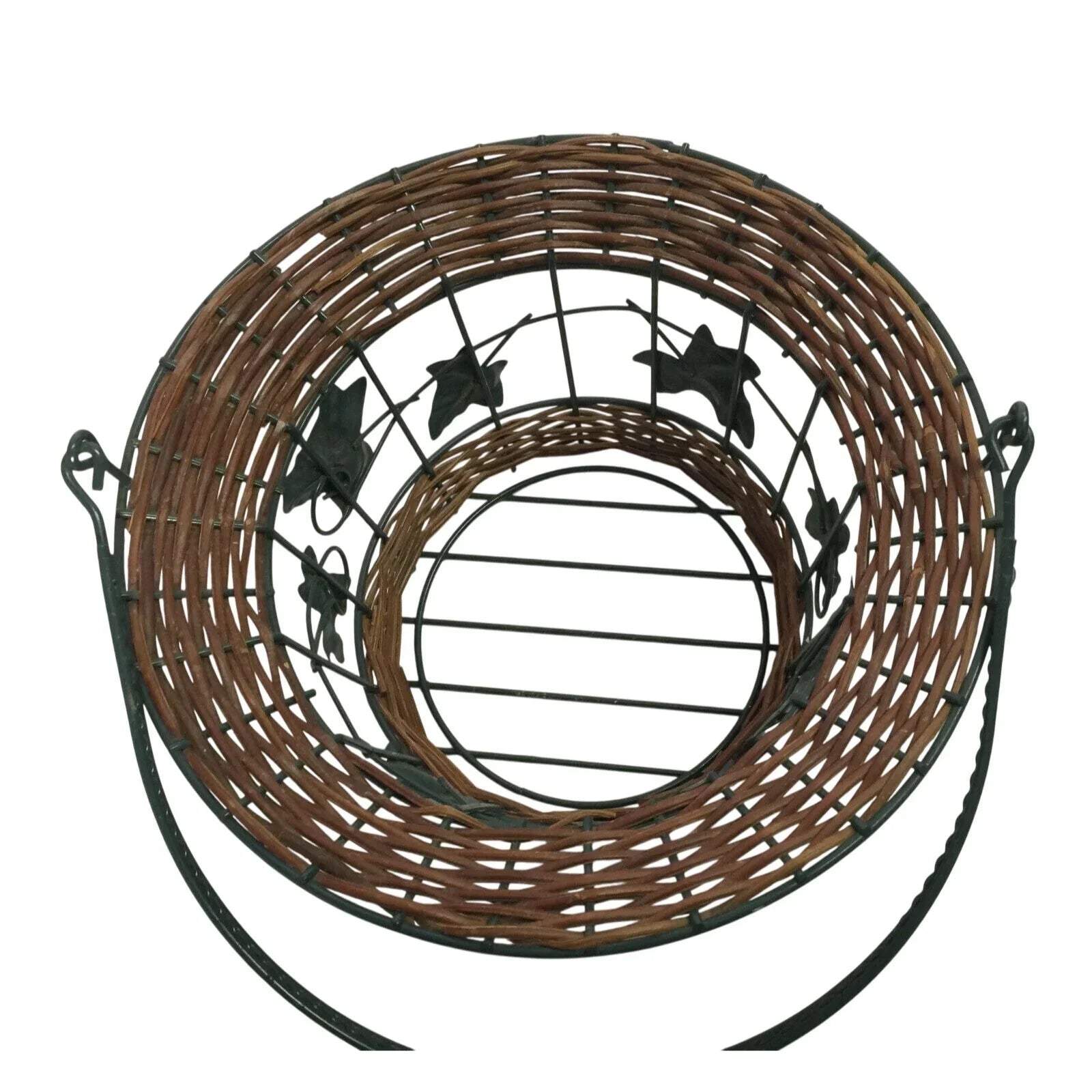 Decorative Metal Wire Basket w Wicker & Tall Handle - Metal Leaves - Unbranded - decorative home accents - A+ Stuff