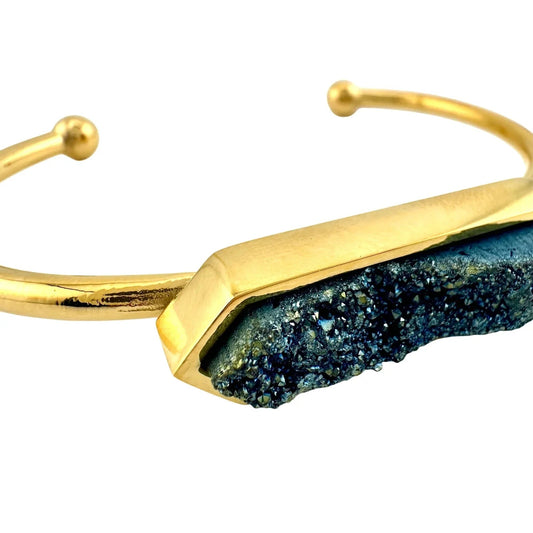 Denim Quartz Semi - Precious 18K Yellow Gold Ion Plated Bangle - Kinsley Armelle - A+ Stuff