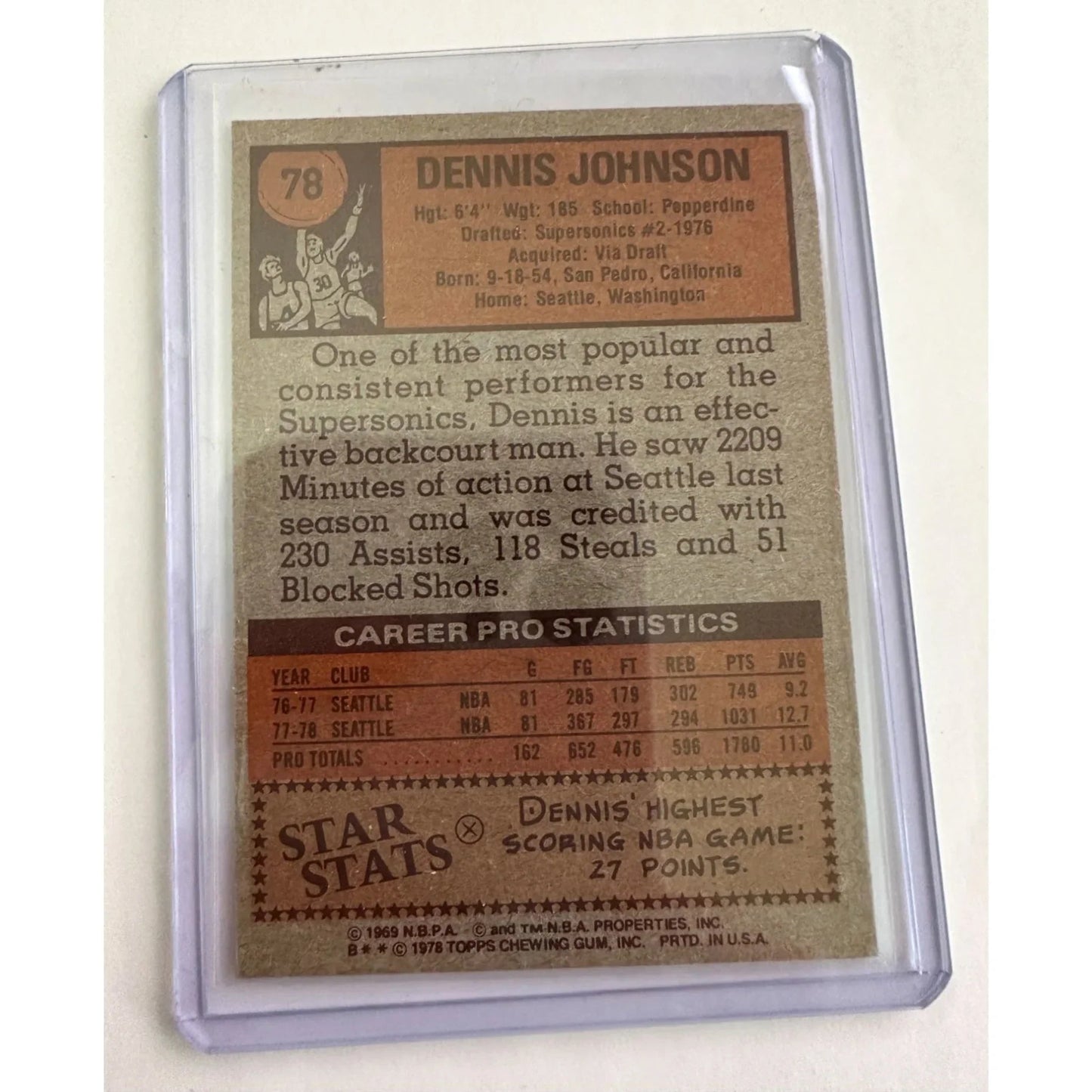 Dennis Johnson Seattle Supersonics 1978 - 79 Topps Basketball Card 78 Vintage Collectible - Topps - Collectible Trading Cards - A+ Stuff