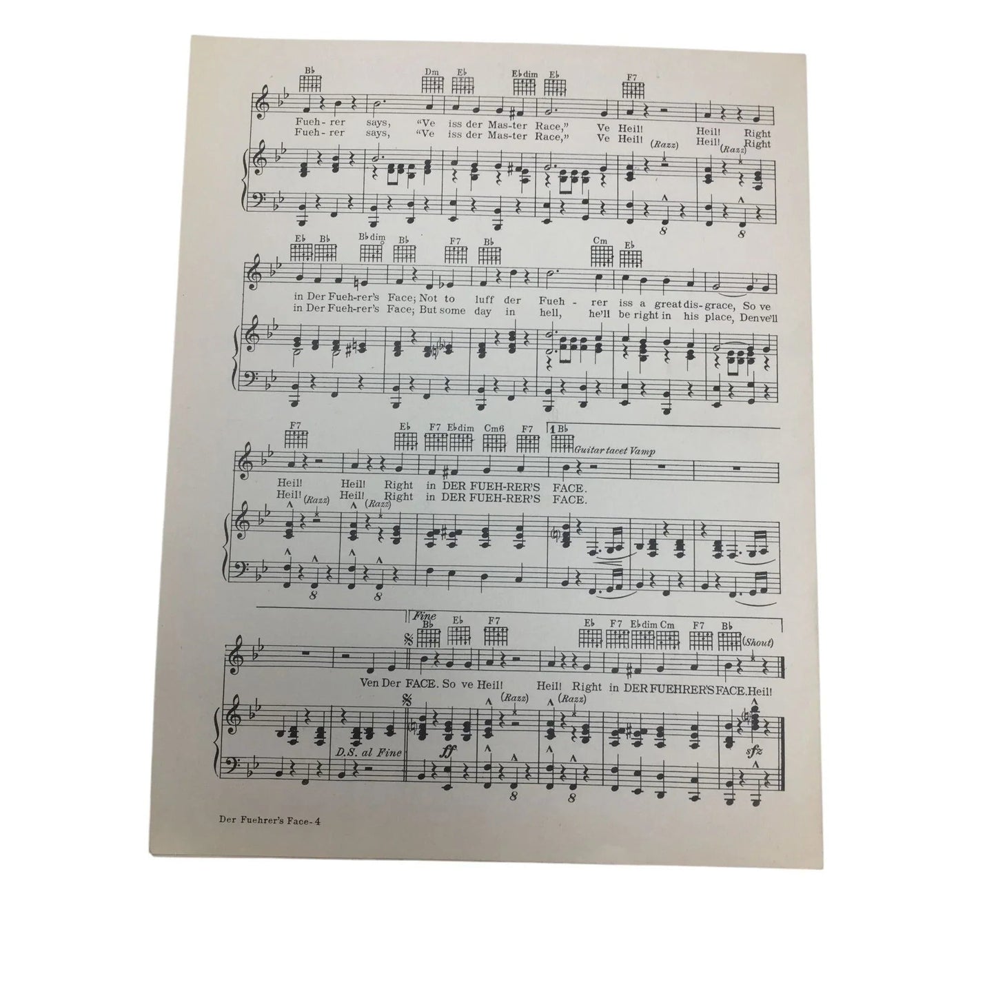 ''Der Fuehrer's Face'' Words and Music by Oliver Wallace - A+ Stuff - SHEET MUSIC - A+ Stuff