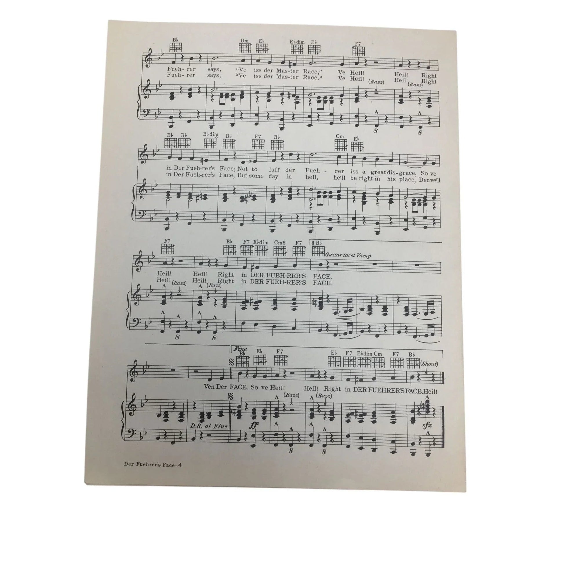 ''Der Fuehrer's Face'' Words and Music by Oliver Wallace - A+ Stuff - SHEET MUSIC - A+ Stuff