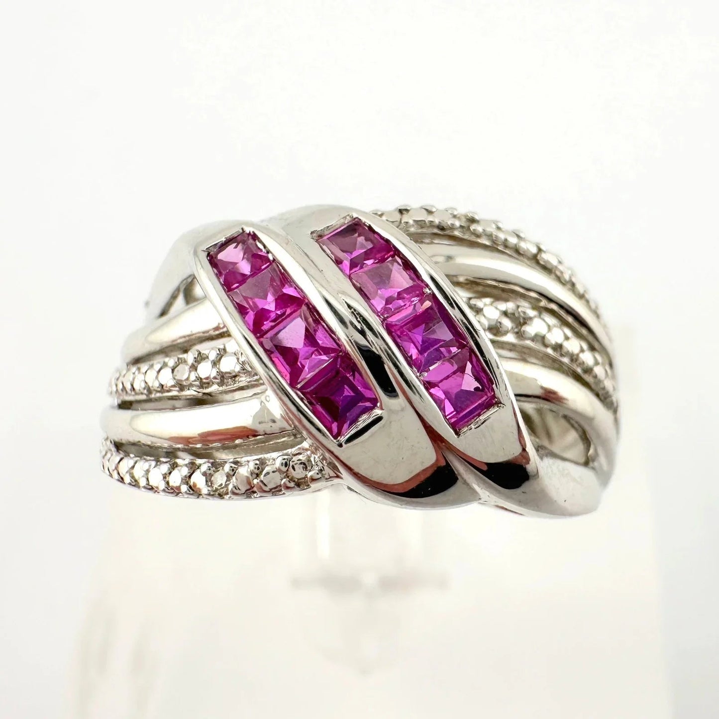 Detailed Lab Created Pink Sapphire and Sterling Ring - Size 7 - Unbranded - A+ Stuff