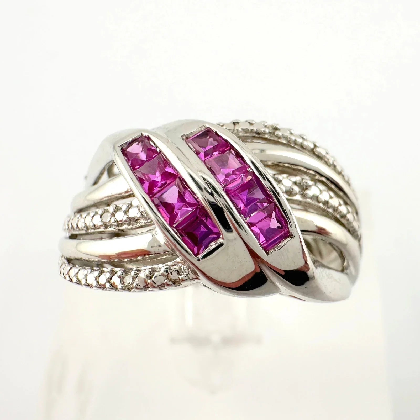 Detailed Lab Created Pink Sapphire and Sterling Ring - Size 7 - Unbranded - A+ Stuff