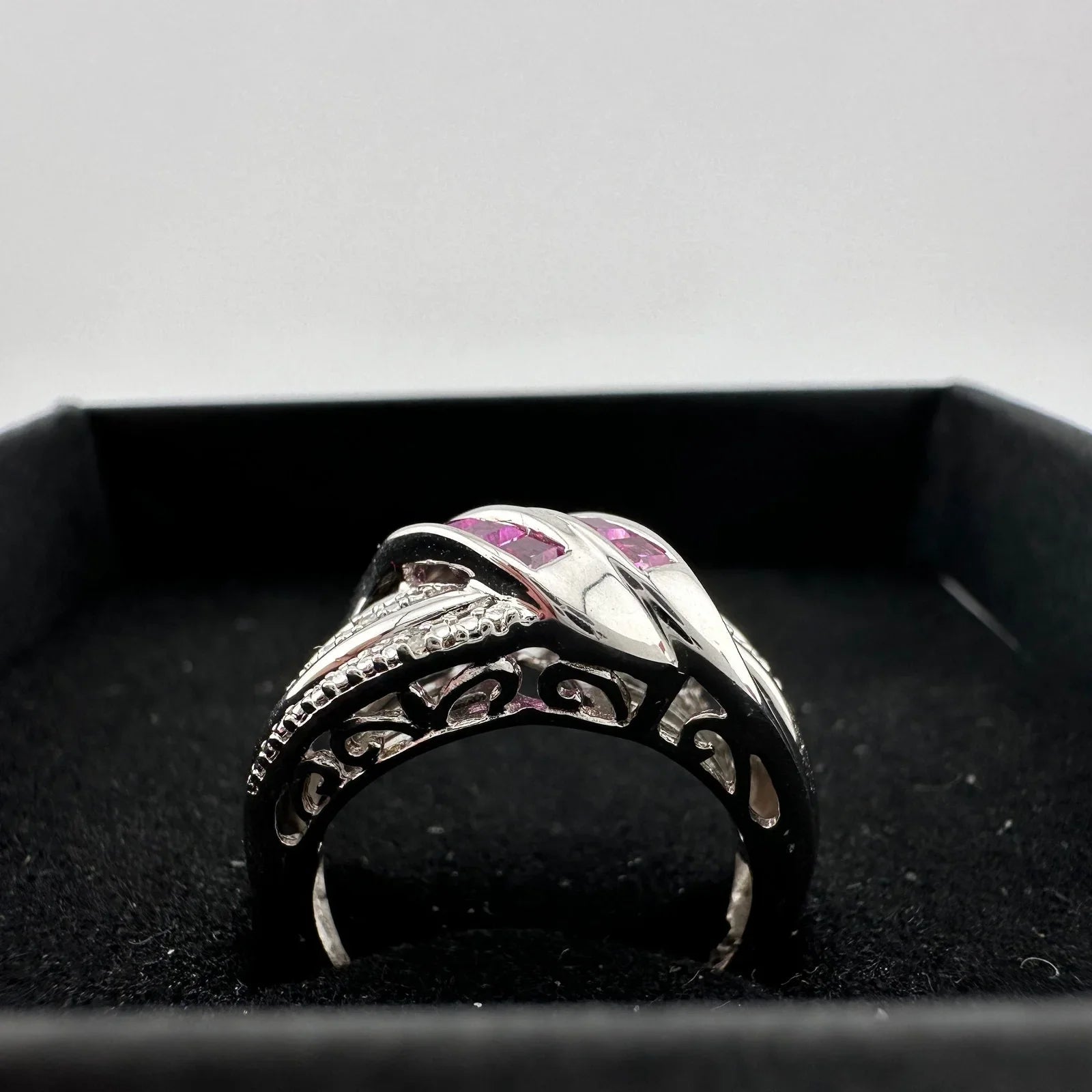 Detailed Lab Created Pink Sapphire and Sterling Ring - Size 7 - Unbranded - A+ Stuff