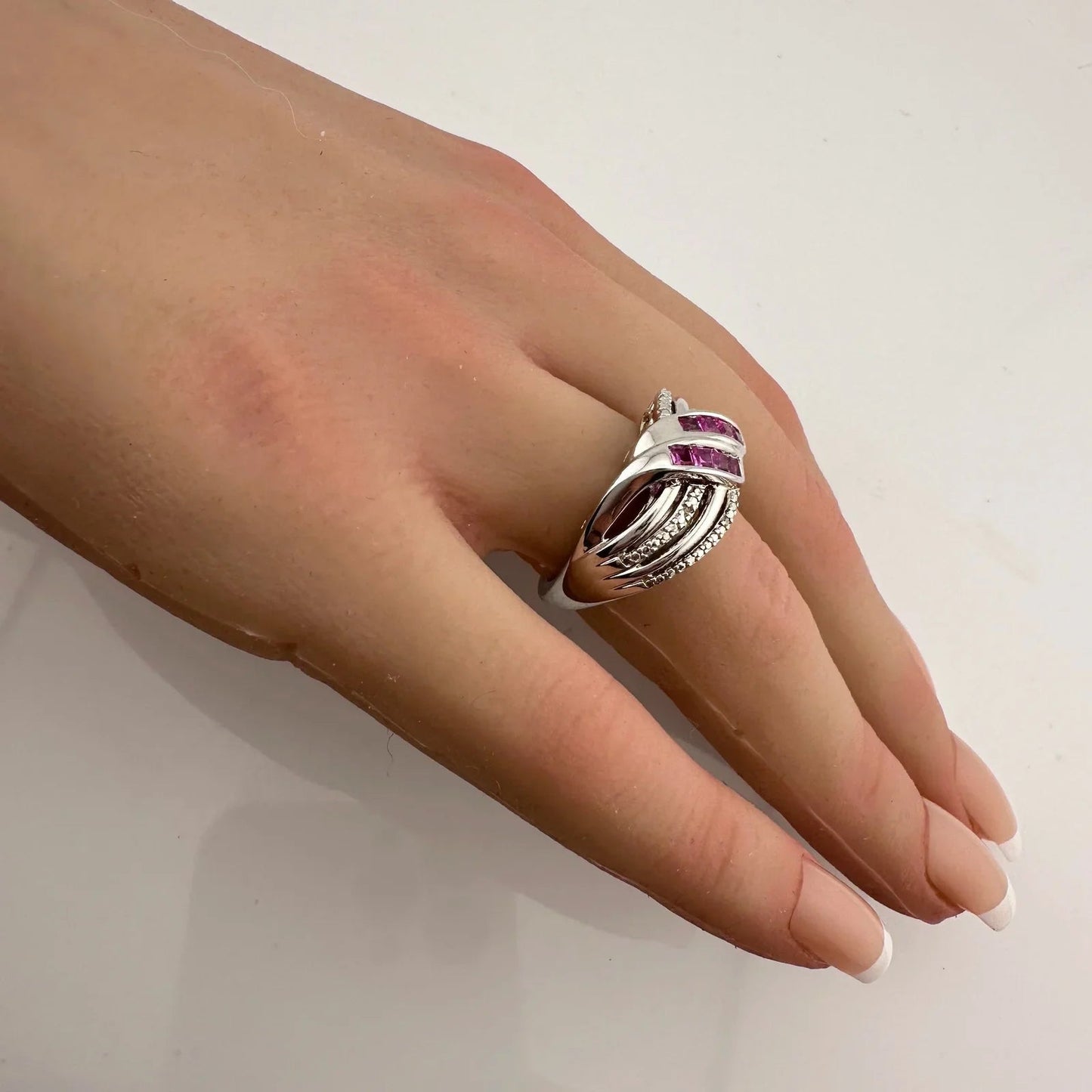 Detailed Lab Created Pink Sapphire and Sterling Ring - Size 7 - Unbranded - A+ Stuff