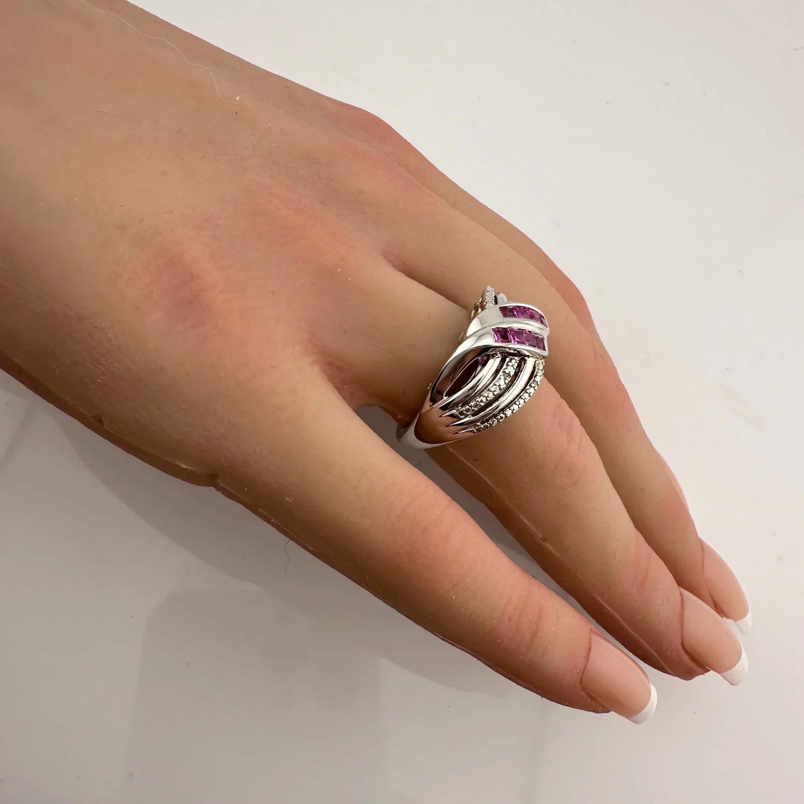 Detailed Lab Created Pink Sapphire and Sterling Ring - Size 7 - Unbranded - A+ Stuff
