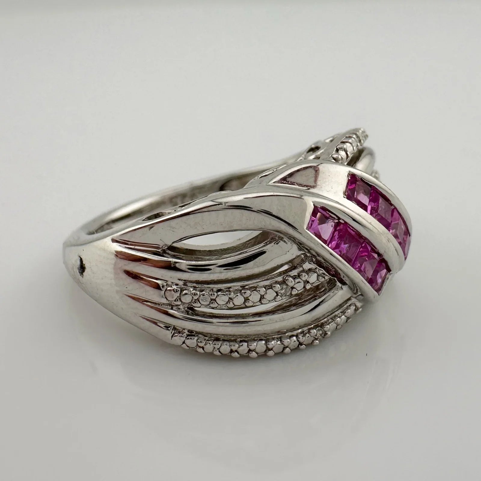 Detailed Lab Created Pink Sapphire and Sterling Ring - Size 7 - Unbranded - A+ Stuff