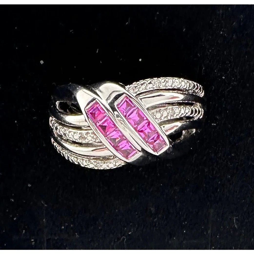 Detailed Lab Created Pink Sapphire and Sterling Ring - Size 7 - Unbranded - A+ Stuff