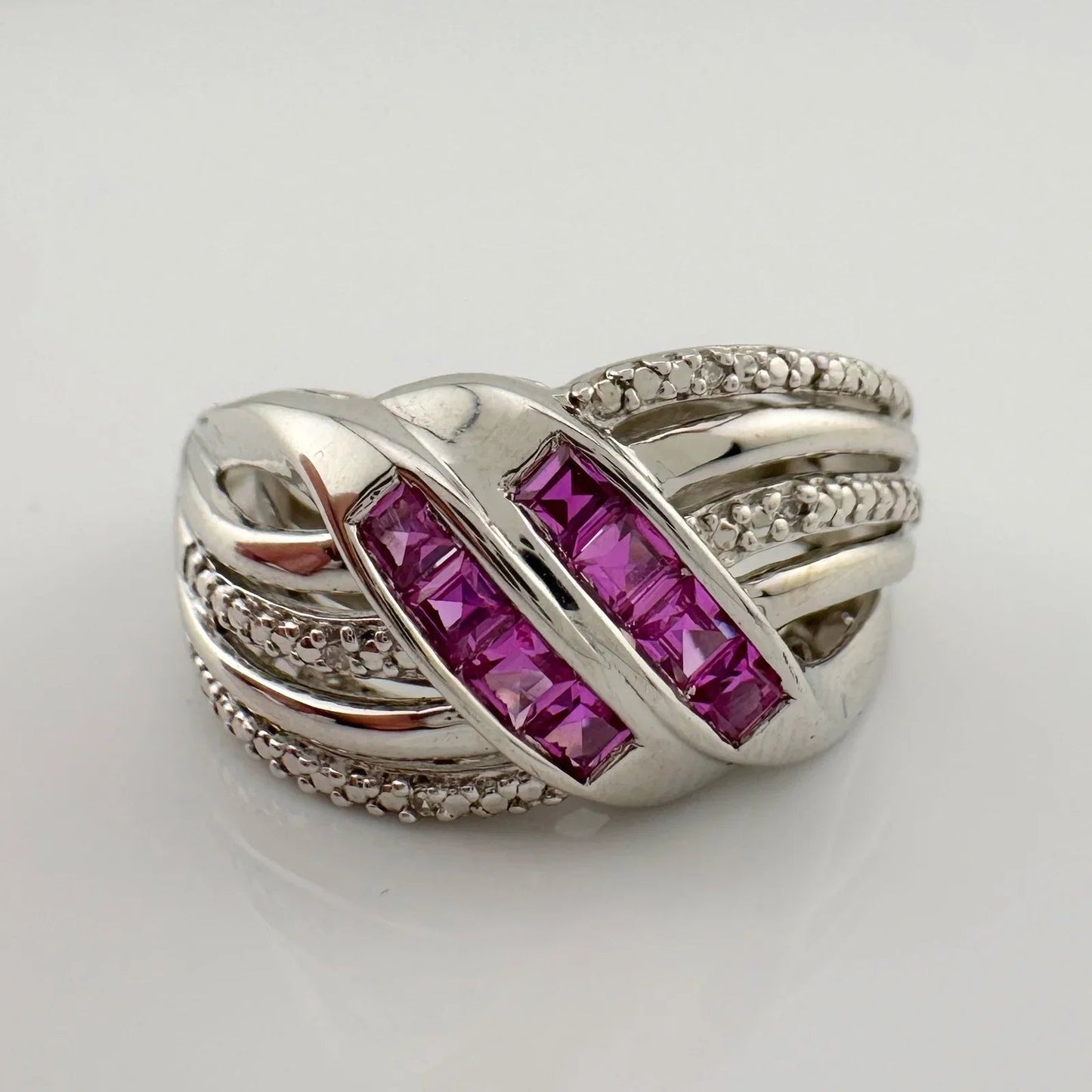 Detailed Lab Created Pink Sapphire and Sterling Ring - Size 7 - Unbranded - A+ Stuff