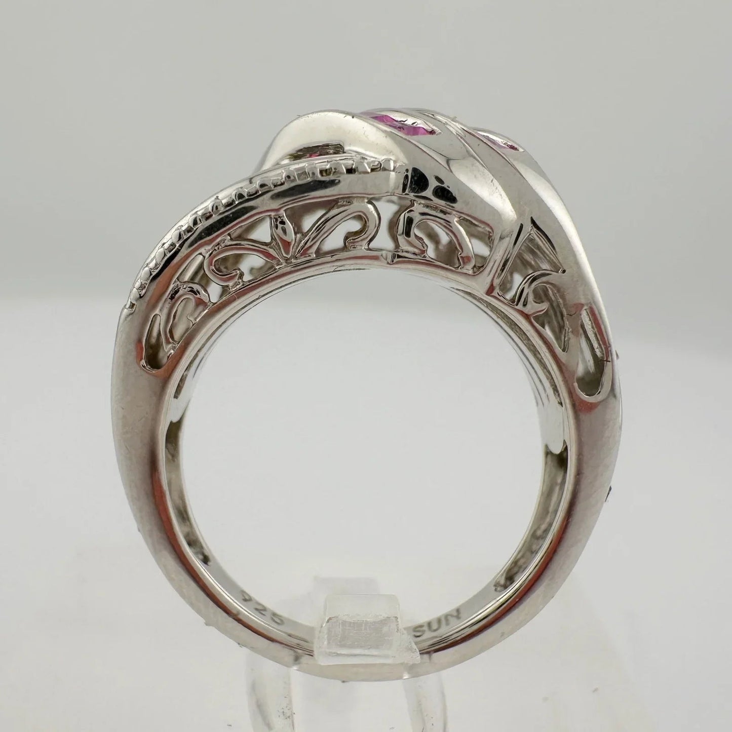 Detailed Lab Created Pink Sapphire and Sterling Ring - Size 7 - Unbranded - A+ Stuff