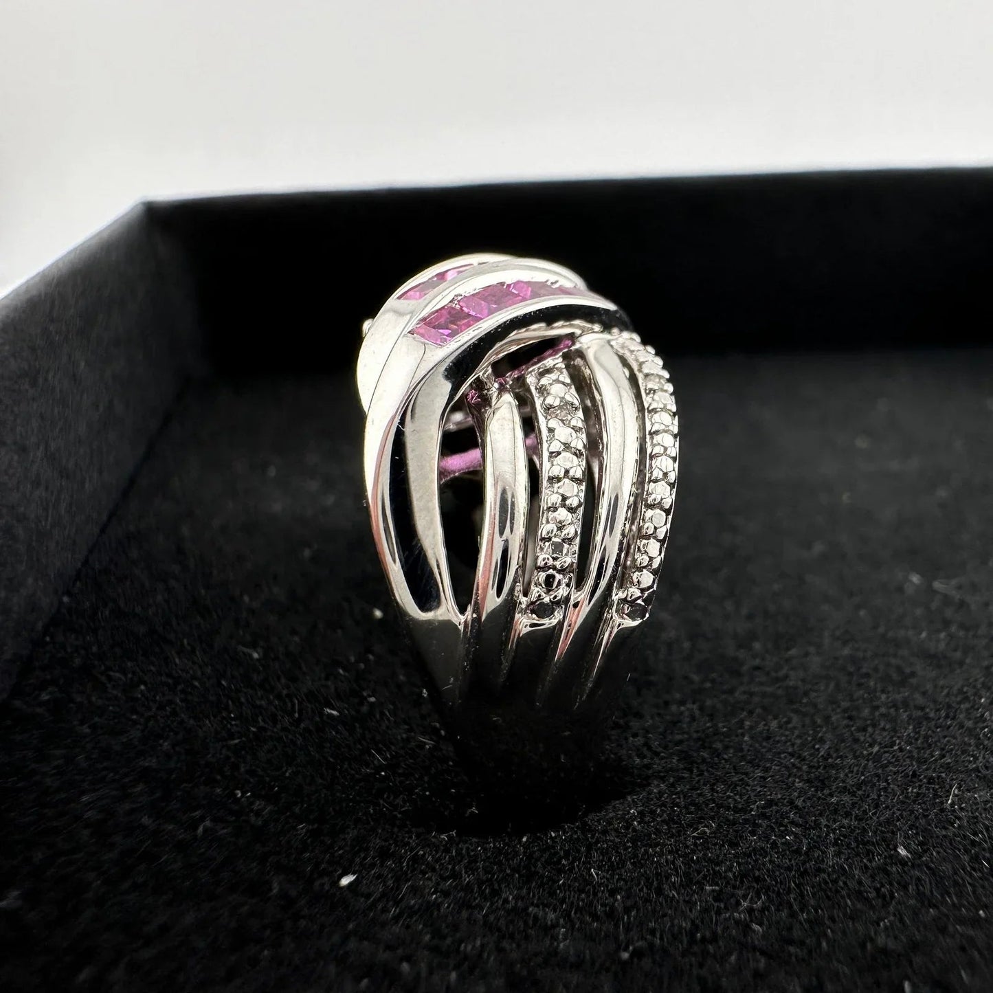 Detailed Lab Created Pink Sapphire and Sterling Ring - Size 7 - Unbranded - A+ Stuff