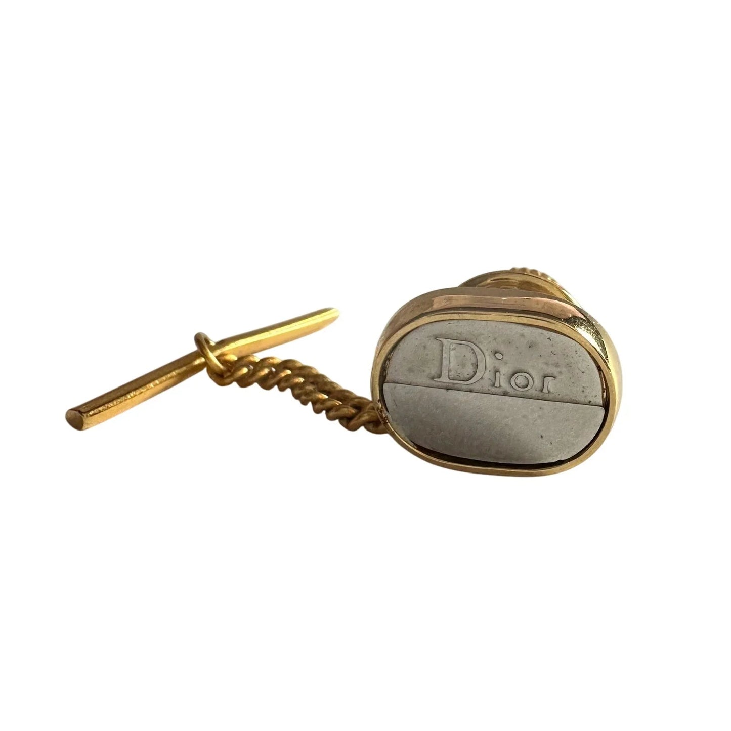 Dior Men's Two Tone Tie Pin - Textured Oval with Logo - Dior - Tie Pin - A+ Stuff