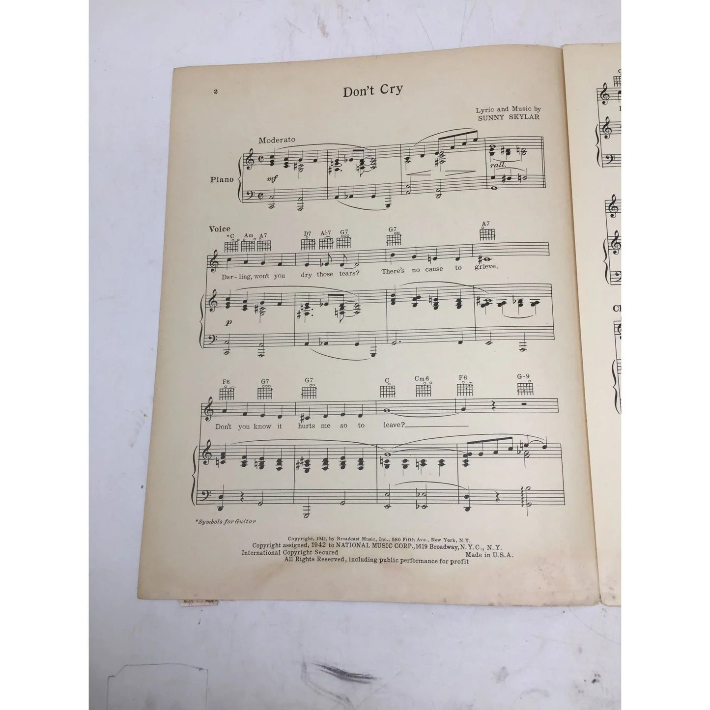 ''Don't Cry'' Lyric and Music by Sunny Skylar - A+ Stuff - Sheet Music - A+ Stuff