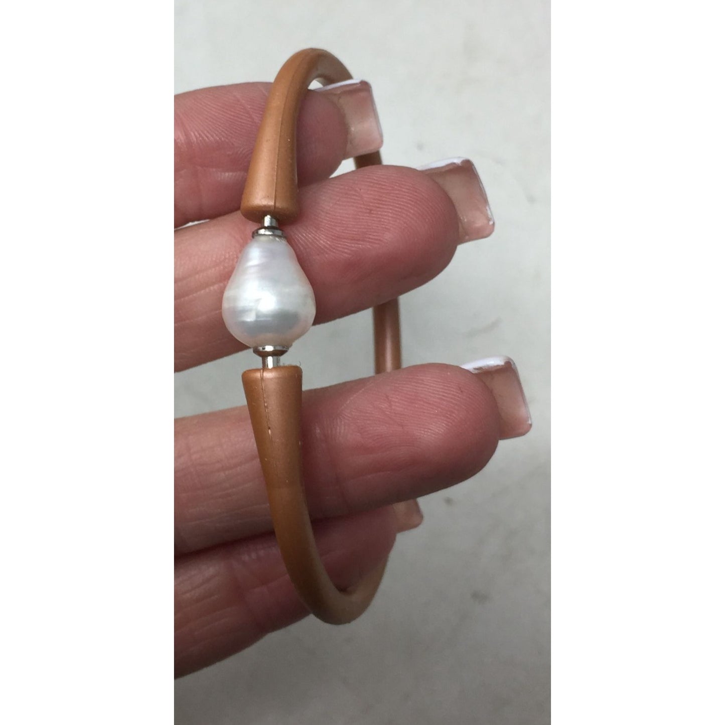 Bali Freshwater Pearl Silicone Bracelet in Metallic Bronze