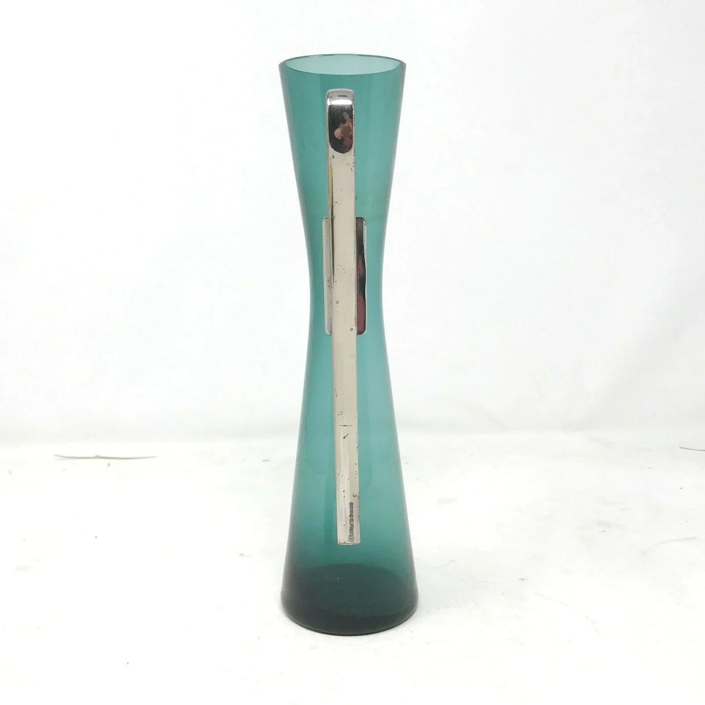UNIQUE Greenish TEAL Glass PITCHER with Metal Handle Hourglass --  A+ Stuff Serving Pitchers & Carafes