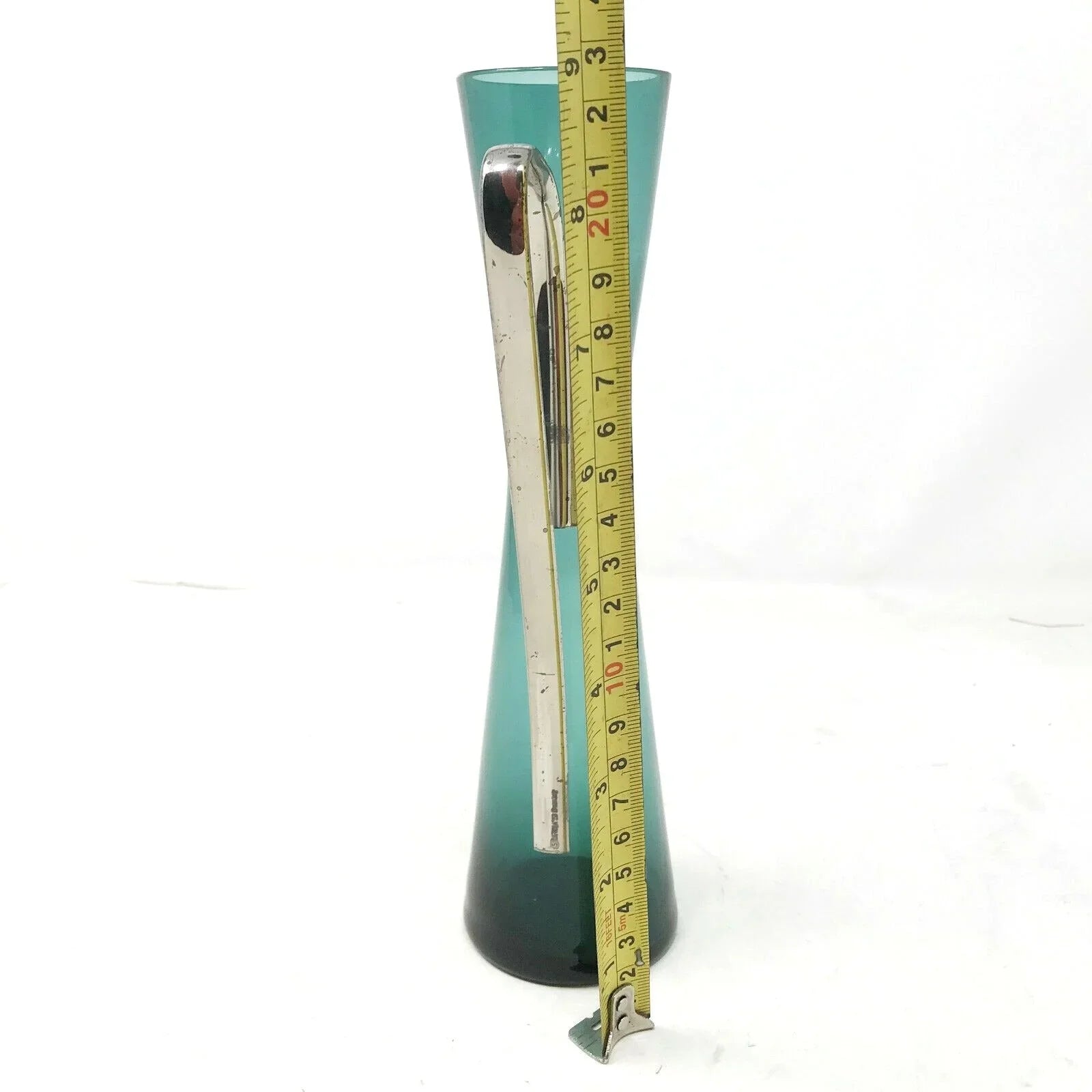 UNIQUE Greenish TEAL Glass PITCHER with Metal Handle Hourglass --  A+ Stuff Serving Pitchers & Carafes