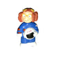 Toy figurine of a woman astronaut in blue suit holding a white USA helmet