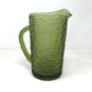 Vintage Ridged Olive Green Glass Pitcher  6.5" H  Pretty Design - 1970s-1980s