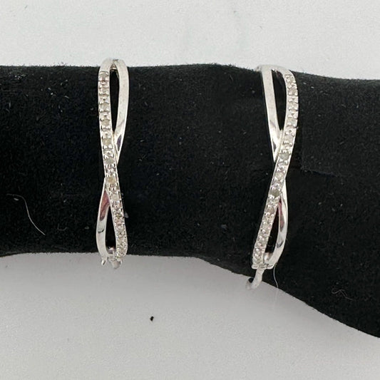 Beautiful Thin Diamond Infinity Hoop Earrings - Natural Diamonds in Sterling Silver 1.5" hoop