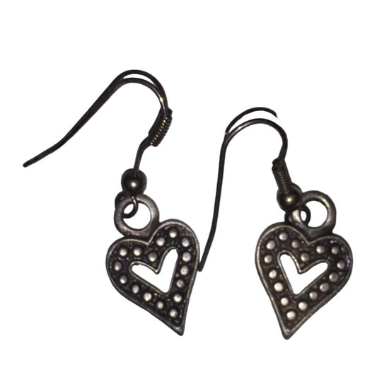 Womens Dangly Silver Metal Cut Out Heart Earrings