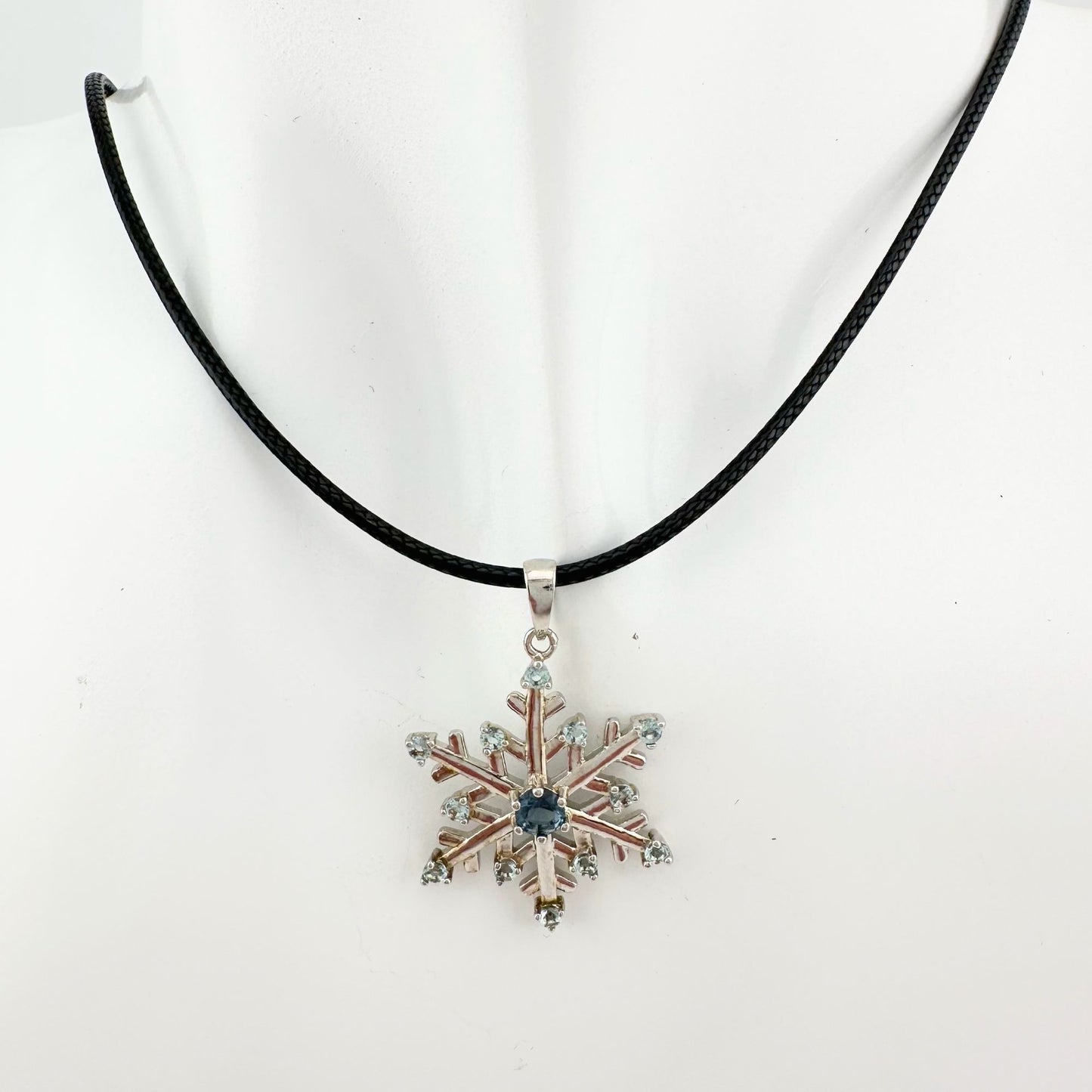 Fun and Festive London Blue Topaz Snowflake Necklace