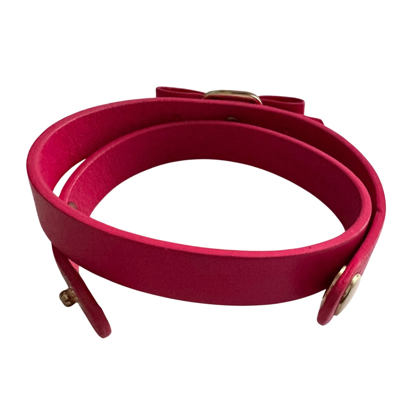 Salvatore Ferragamo Deep Pink Leather Vara Ribbon Bow Double Wrap Bracelet