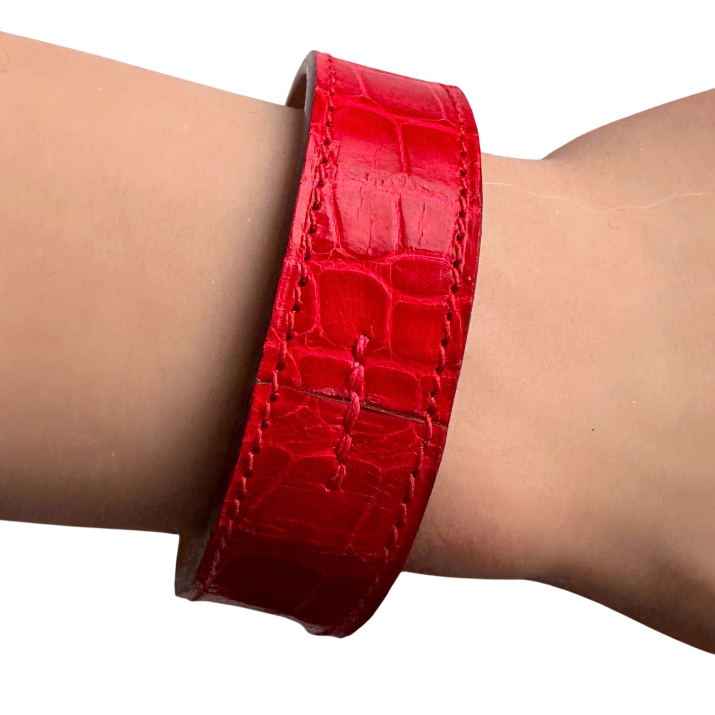 Hermes Red Croc Embossed Leather Bangle Bracelet