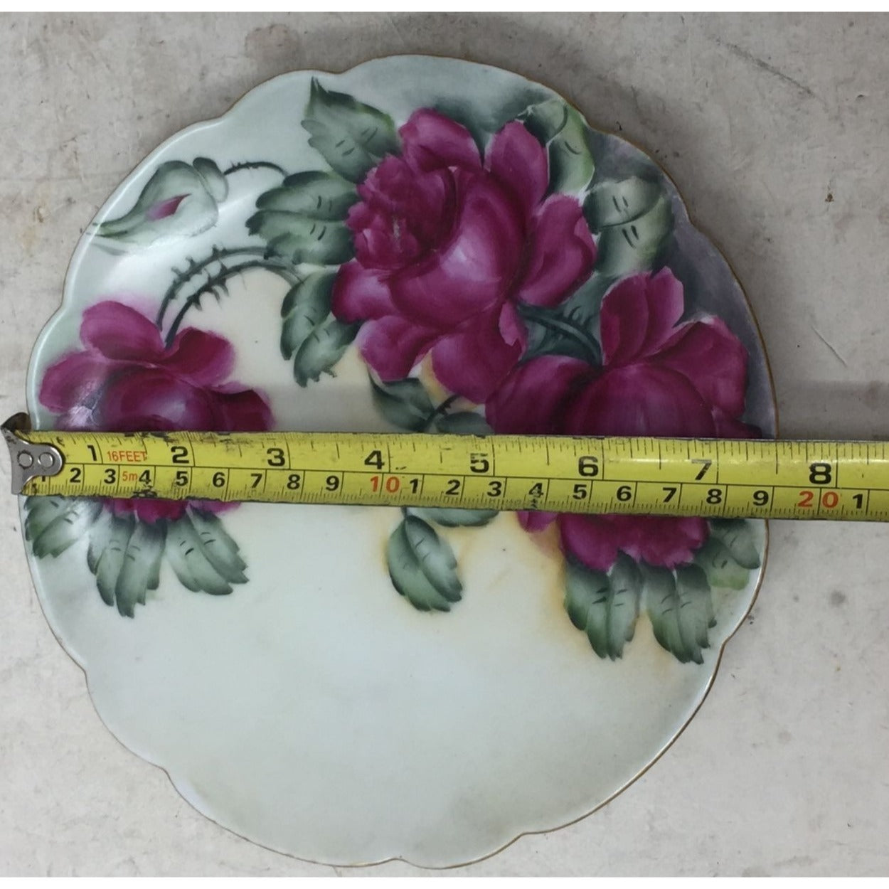 Bavaria 7.5" Hand Painted Plate with Pink/Red Roses