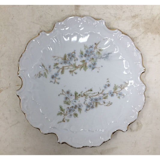 Vintage Decorative Plate Gold Rim With Blue Flowers