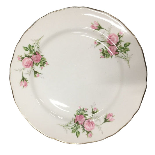 Vintage Canonsburg Hallmark Of Quality Plate With Ruffled Gold Border & Pink Roses