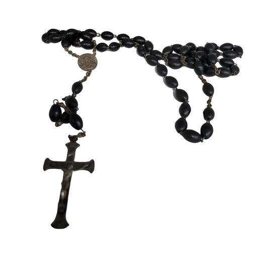 Rosary Necklace Chain & Black Beads Catholic Cross Crucifix Prayer Beads