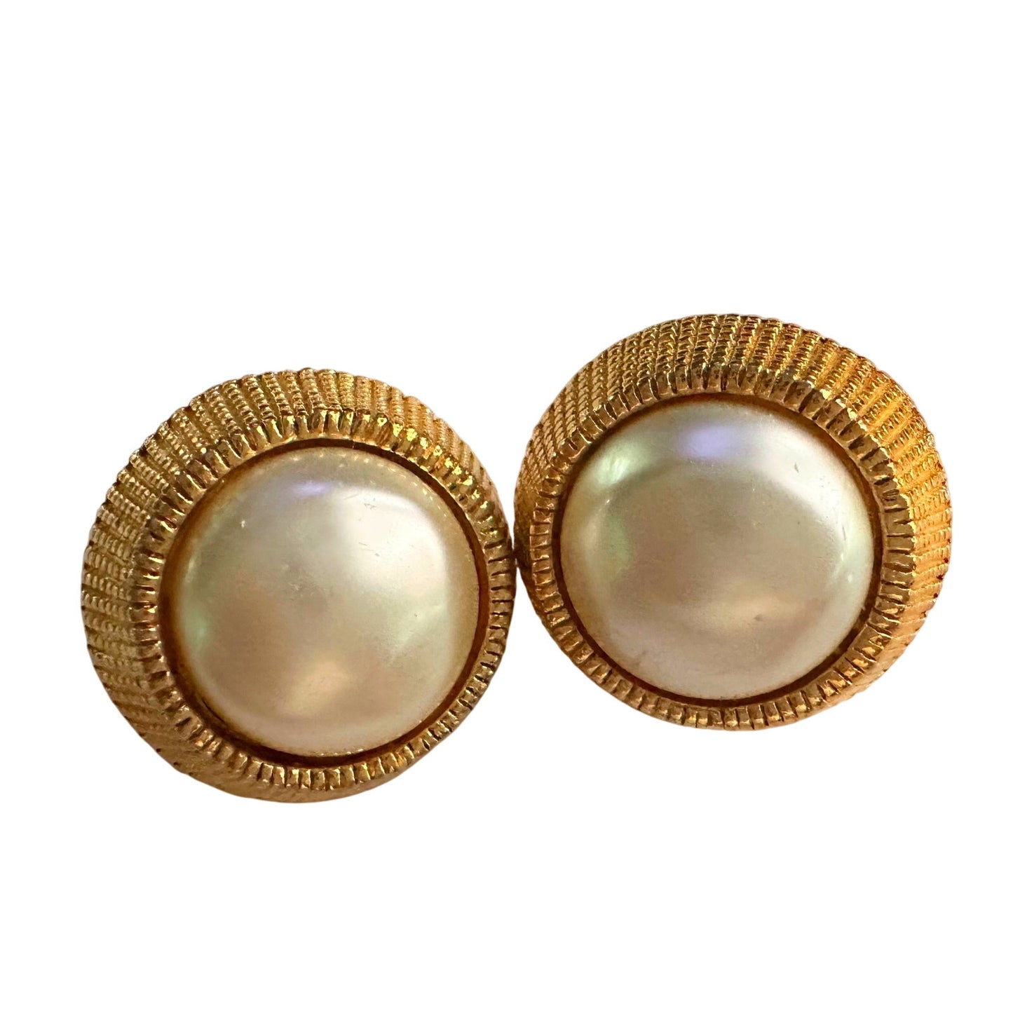 CHANEL Gold Plate and Faux Pearl Clip On Earrings