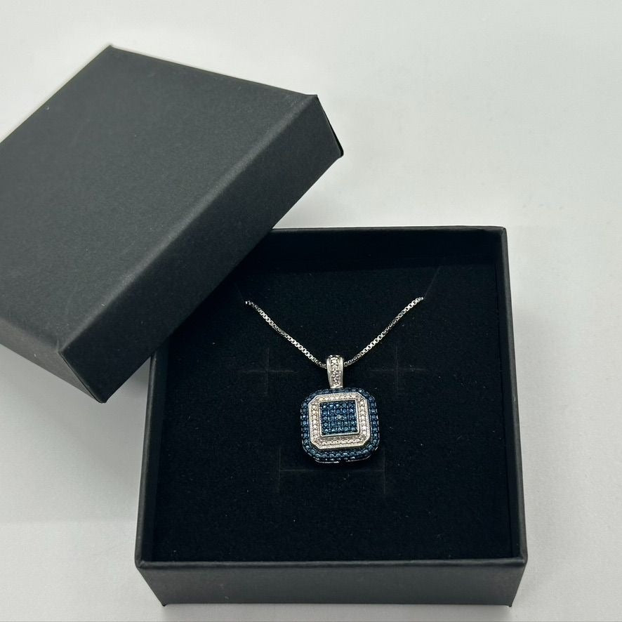 Genuine Blue Diamond Accent Pendant with Chain -  Pretty Cushion Cut Diamond Accent Pendant with Chain