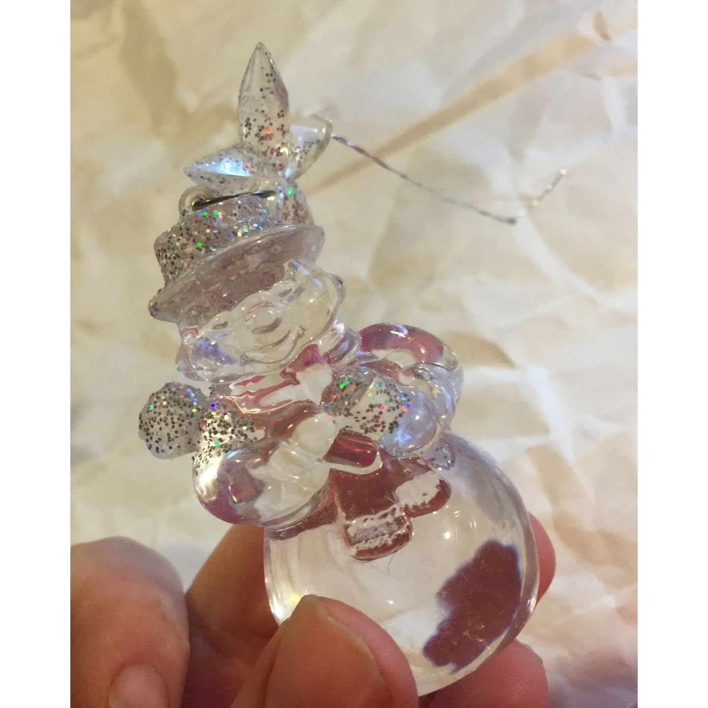 Vintage Clear Sparkly Snowman Christmas Tree Ornament- 3 inches