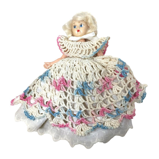 Vintage Collectible Doll Blonde Hair/Blue Eyes, Wearing Pretty Hand Crocheted Dress