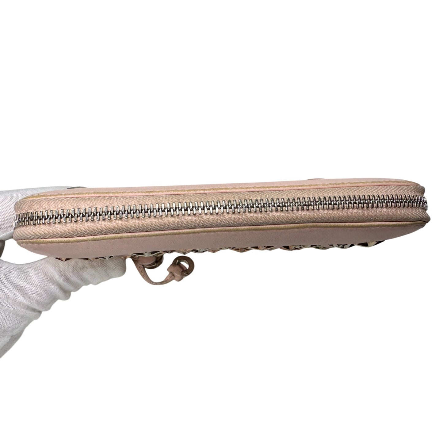 Jimmy Choo Filipa Zip-Around Long Wallet in Pink Leather w Bronze/Gold and SIlver Star Studs