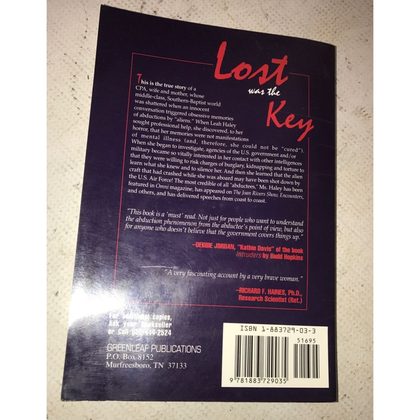 Lost with The Key Book By Leah A Haley - a true story of alien abduction