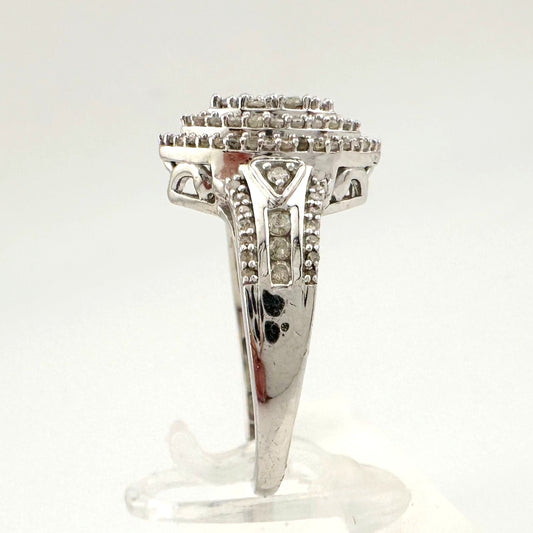 Stunning 1/2 carat Diamond Marquise Cluster Ring - Sterling Silver Size 7