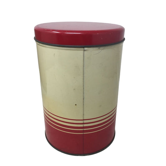 Vintage Round Metal Tin Container with Lid (Red and Silver)