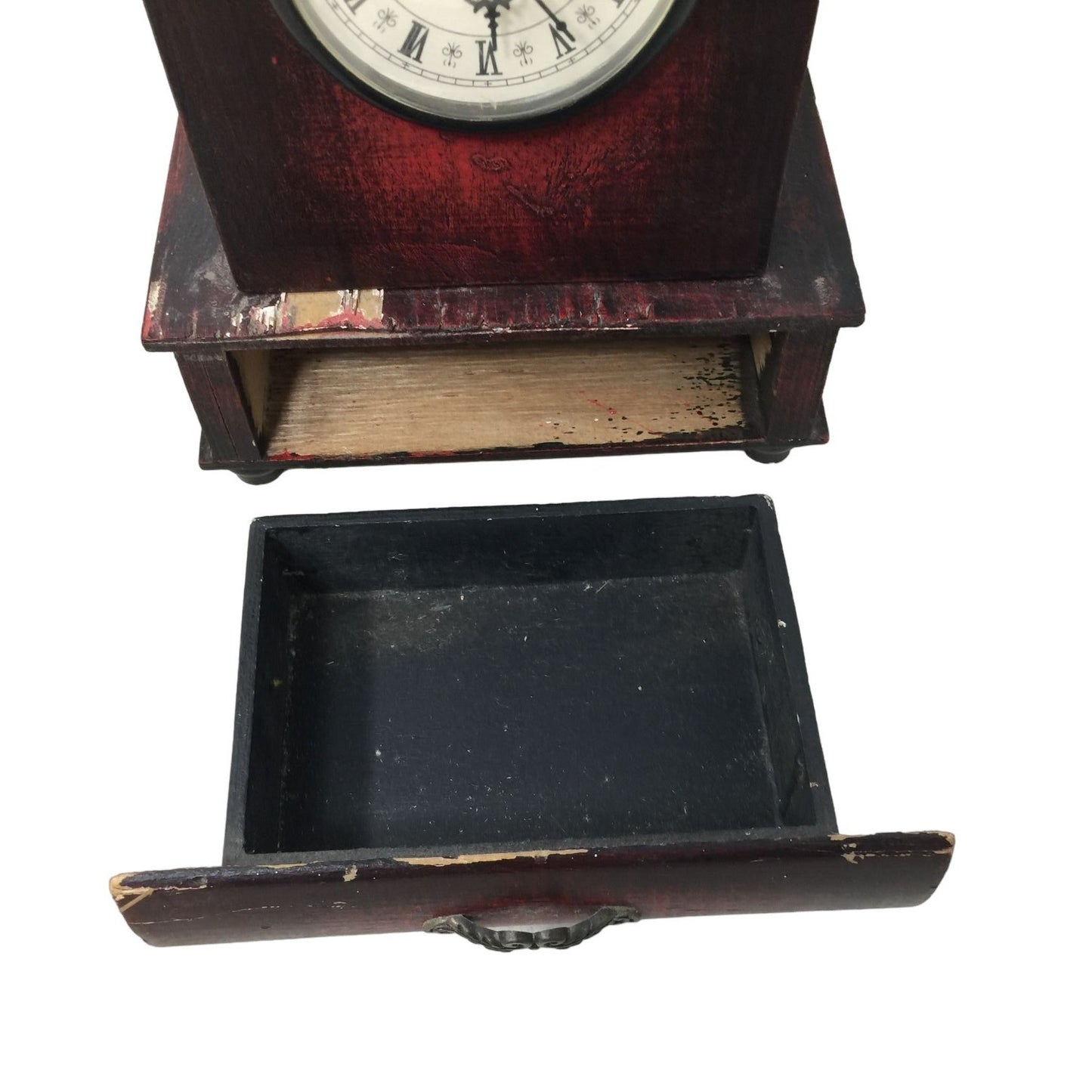 Vintage Battery Operated Wooden Clock with Storage Drawer- Working!