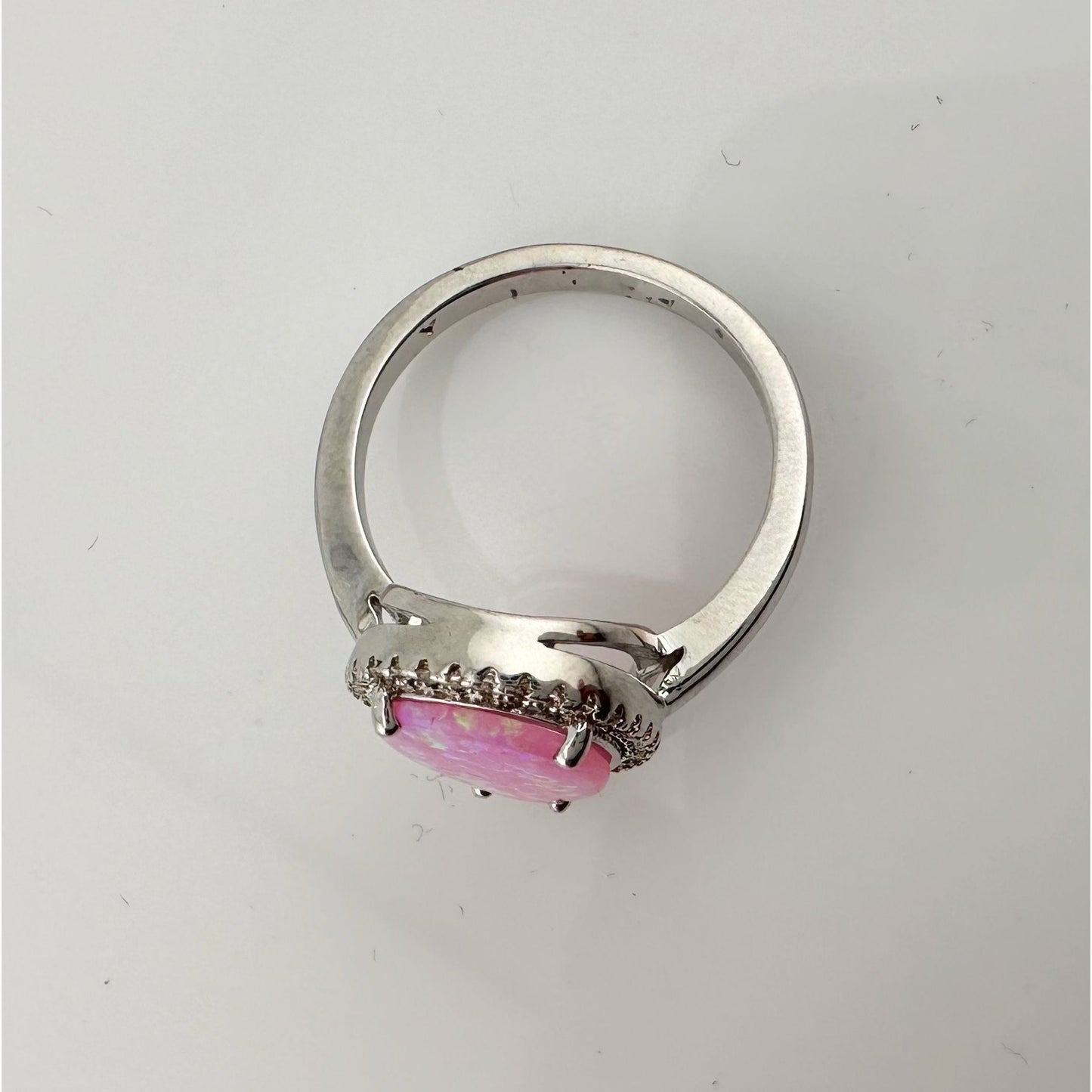 Vibrant Pink Opal Teardrop Ring - Size 7