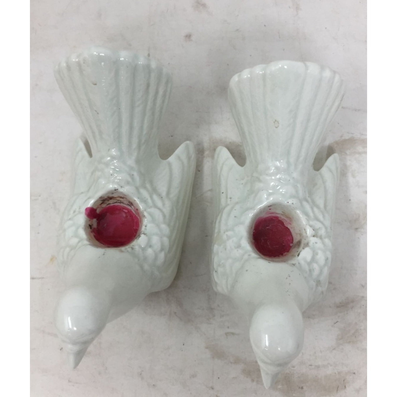 Two White Ceramic Bird Candle Holders