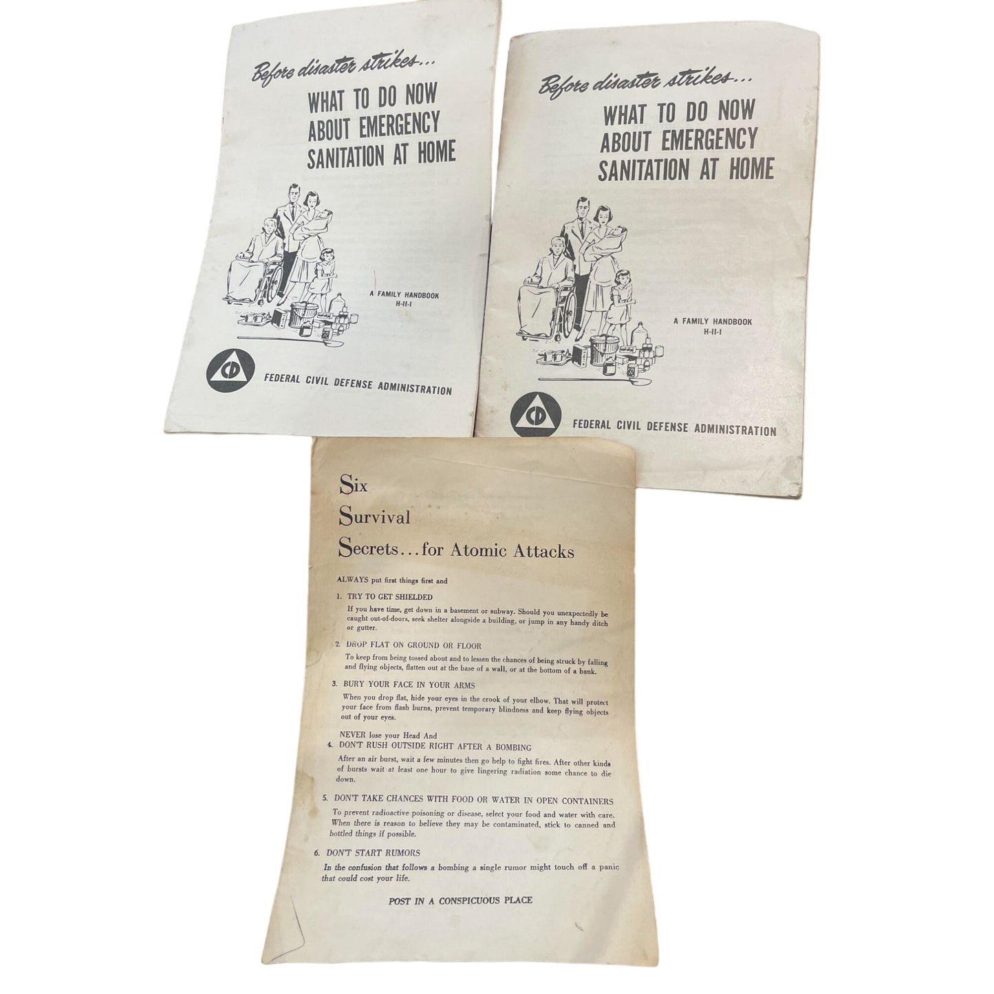 Six Survival Secrets for Atomic Attacks/Emergency Sanitation at Home Handbooks/Pamphlets (3)