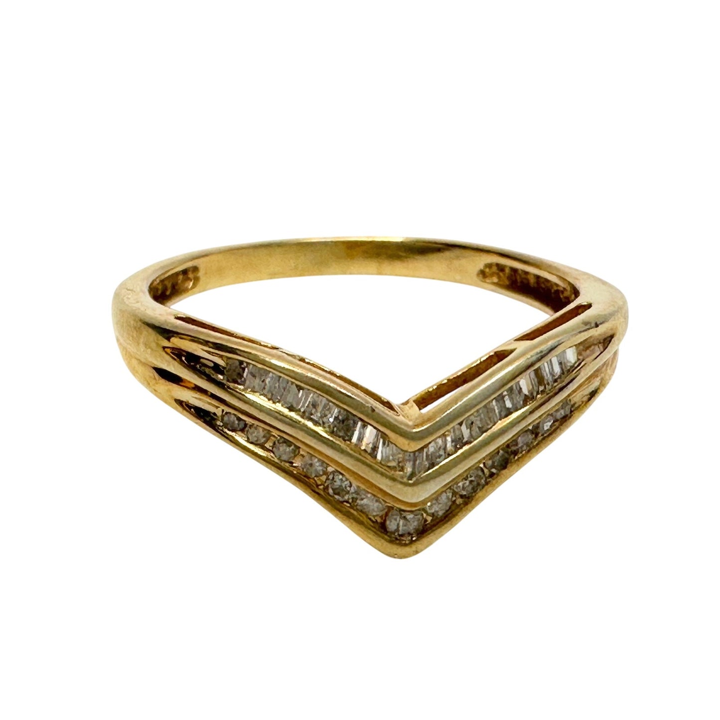 Beautiful 2 Row Chevron Style 1/4 Carat Diamond Baguette Ring - Size 7 - 925 Sterling Silver