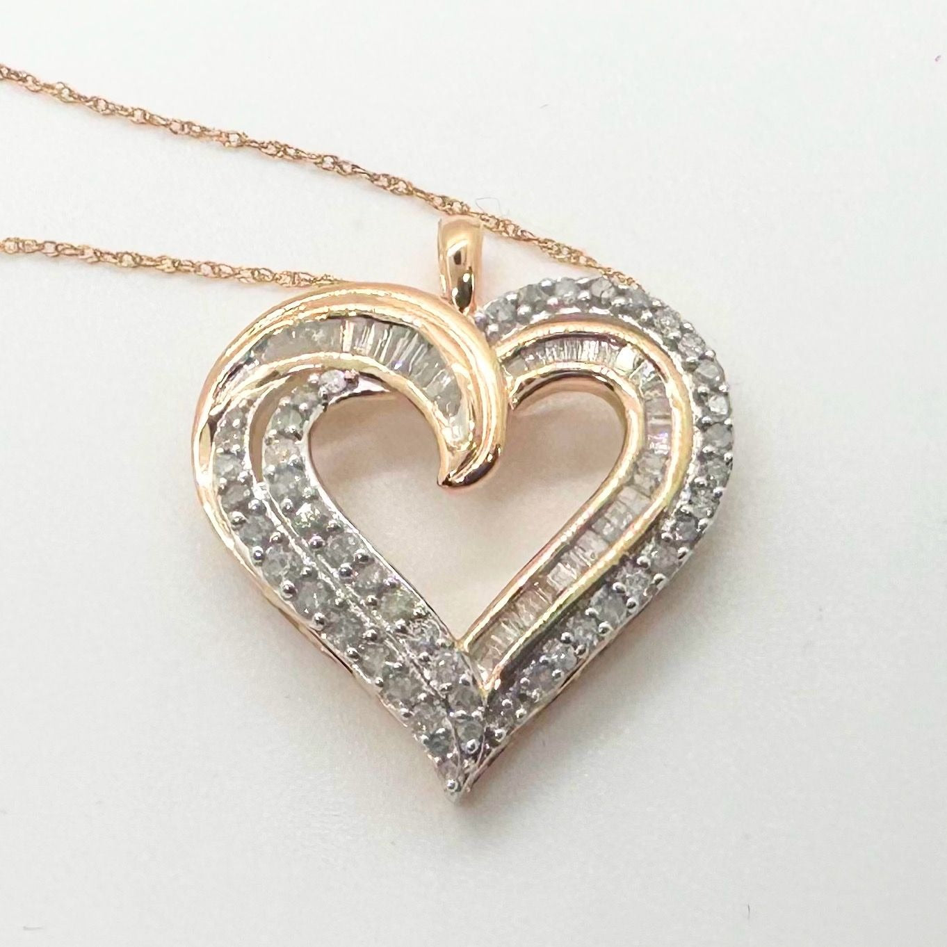 Beautiful 1.00 ct Diamond Heart Necklace - 14kt Rose Gold Over Sterling