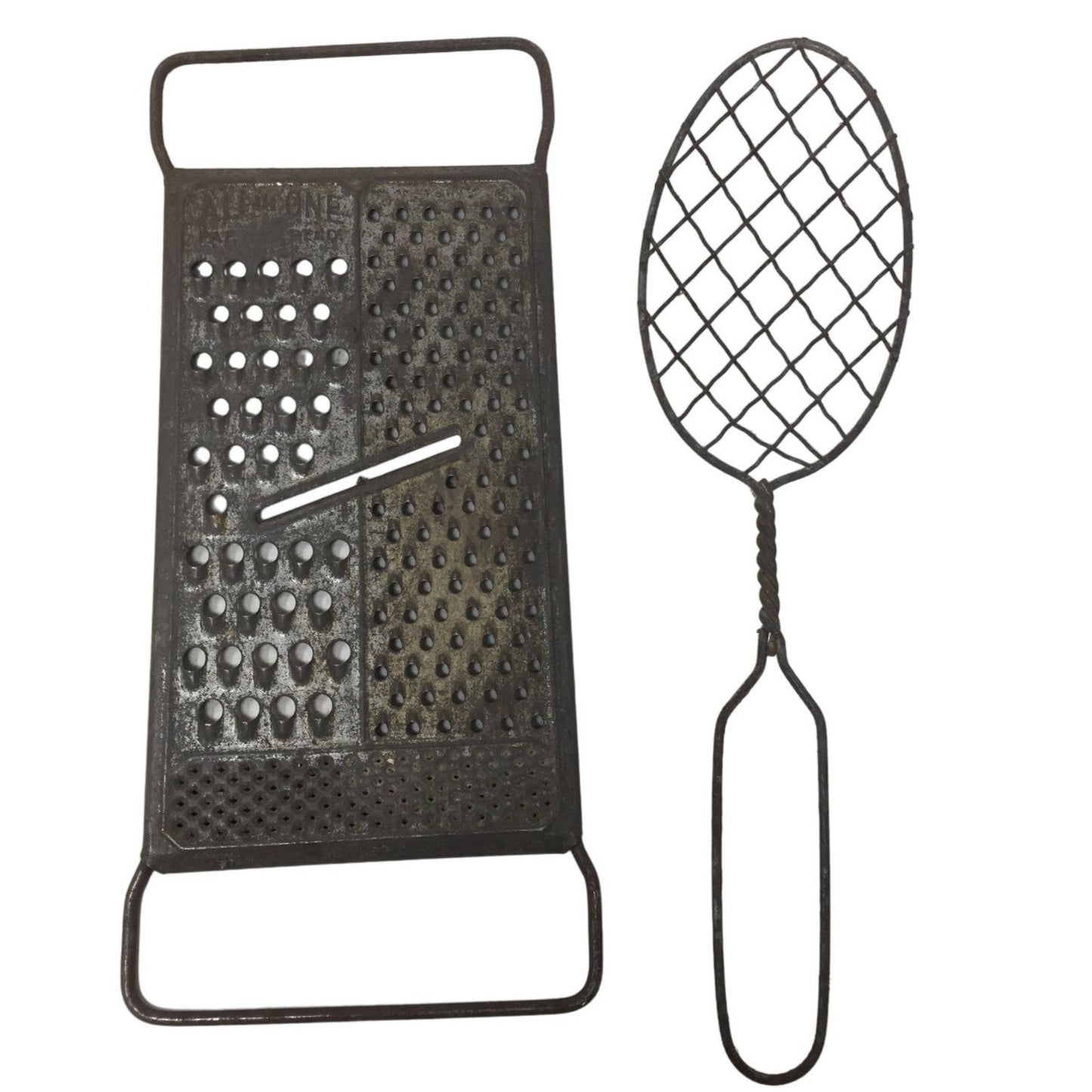 Old Fashioned All in One Flat Metal Grater and Straining Spoon With - Primitive Kitchen Utensils